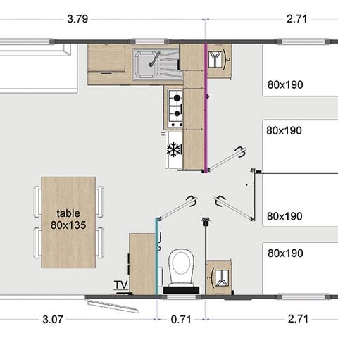CASA MOBILE 6 persone -  3 camere da letto - Aria condizionata - TV