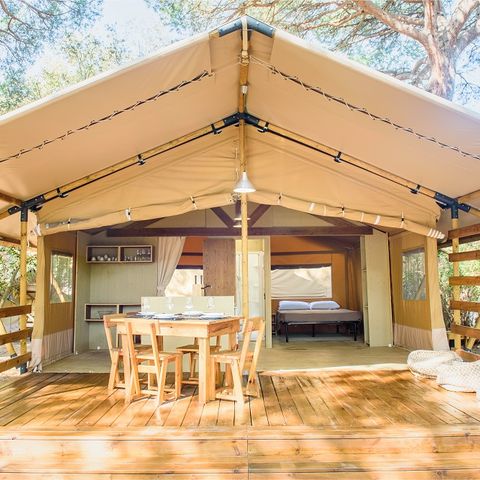 Tienda de lona y madera 5 personas - Casa rural