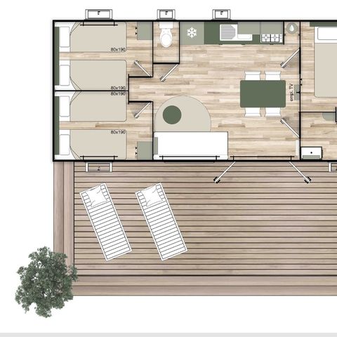 Mobile home 2 persons - Mobilhome 3 - 35m² - 3 bedrooms PRICE FOR 2 PEOPLE