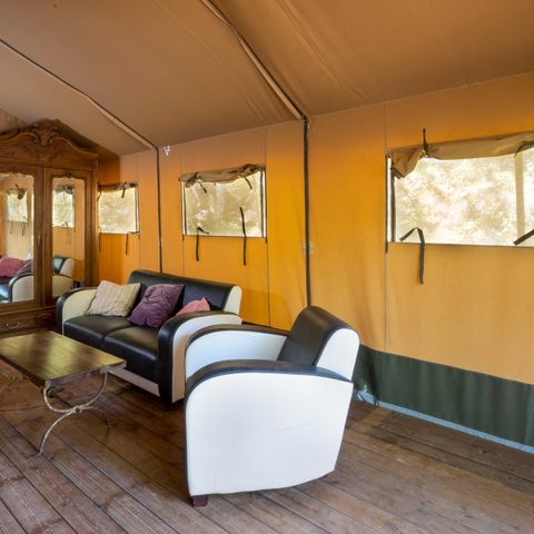 CANVAS AND WOOD TENT 6 people - Lodge tent LASCAUX 55m² with sanitary facilities for 6 people