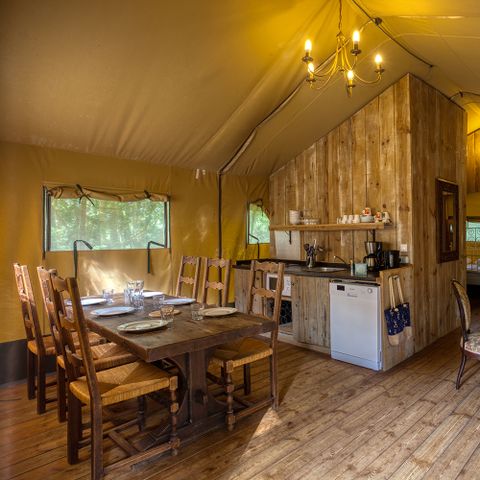 CANVAS AND WOOD TENT 6 people - Lodge tent LASCAUX 55m² with sanitary facilities for 6 people