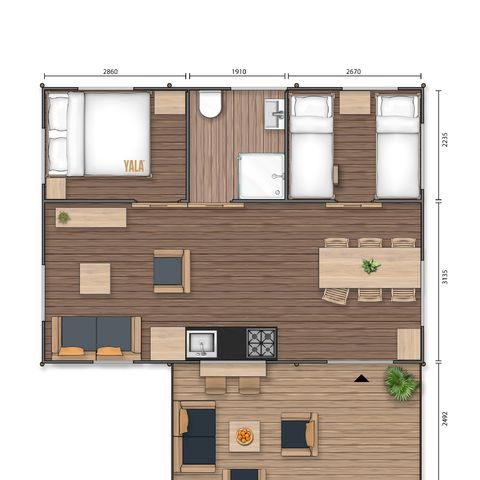 Tenda 6 persone - Tenda lodge NEANDERTAL 55m² con servizi igienici per 6 persone