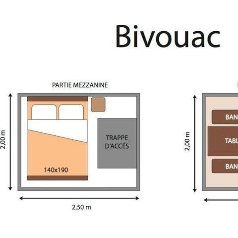 Canvas and wooden tent 2 persons - Bivouac (without sanitary facilities)