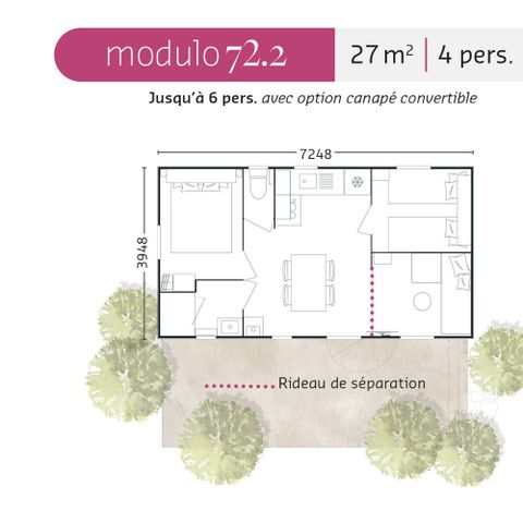 MOBILHOME 4 personas - Casa móvil Comfort - 2 habitaciones - Climatización