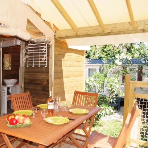 Tente en toile et en bois 5 personnes - Caba'nature 3 Pièces 5 Personnes