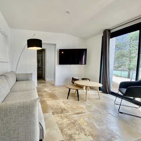 Villa 6 Personen - Premium-Villa, 116 m² – 3 Schlafzimmer + Terrasse mit Seeblick + TV + 2 Bäder + Spa + Geschirrspüler, für 6 Personen