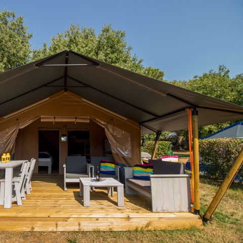 TENDA IN TELA E LEGNO 5 persone - Porto Sole - Tenda Safari Comfort + aria condizionata