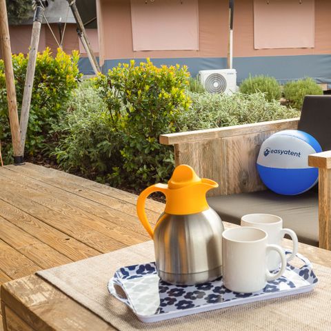 TIENDA DE LONA Y MADERA 4 personas - Naturista Ulika - Tienda Safari + instalaciones sanitarias + aire acondicionado (6P)