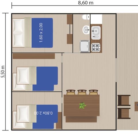 CANVAS AND WOOD TENT 4 people - Naturist Ulika - Safari tent + sanitary facilities + air conditioning (6P)