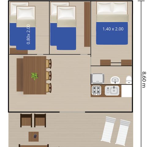 SafariZelt 4 Personen - Safarizelt + Sanitär + Klima (6P) 