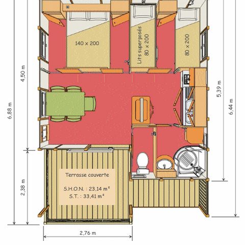 CHALET 5 personnes - 5 24m² + terrasse couverte 10m²  2 chambres