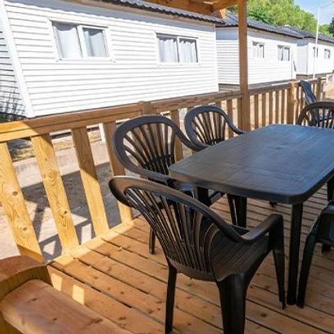 Mobilheim 6 Personen - Comfort XL | 3 Zi. | 6 Pers. | Erhöhte Terrasse | Klima.