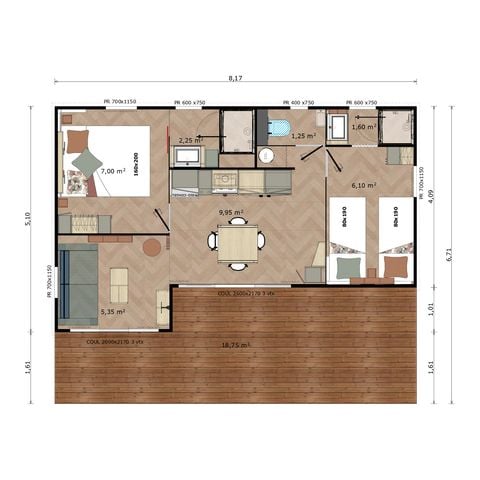 Chalet 4 personen - Pigna - 2 slaapkamers - 2 badkamers