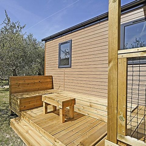 Mobilheim 6 personen - Premium | 3 Zi. | 6 Pers. | Erhöhte Terrasse | 2 Bad | Klimaanlage | TV