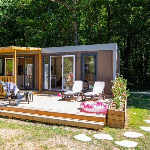 Mobilheim 5 personen - Premium Exclusive | 2 Zi. | 5 Pers. | Erhöhte Terrasse | 2 Bad | Klimaanlage | TV