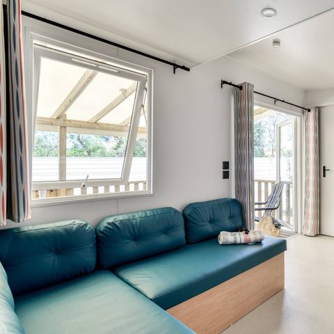 Bungalow 6 personen - Mobilheim | Premium | 3 Schlafz. | 6 Pers. | Erhöhte Terrasse | Klimaanlage | TV