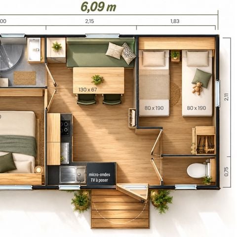 Mobile home 4 persons - Comfortable 2-bedroom cottage - Air-conditioned