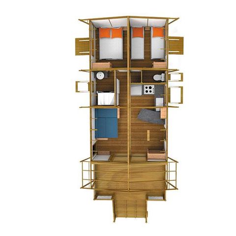 Tente en toile et en bois 5 personnes - Lodge Luxe nature surplombant la rivière avec vue panoramique - climatisé