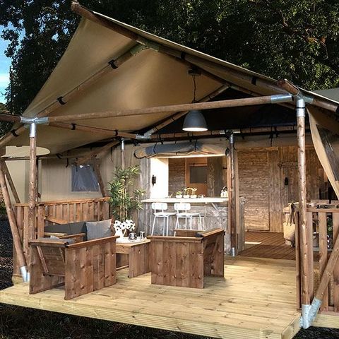 TIENDA DE LONA Y MADERA 6 personas - Tienda de campaña de lujo con vistas al río