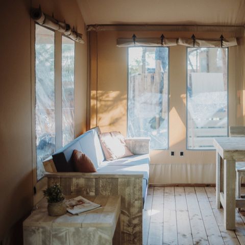 TENDA IN TELA E LEGNO 5 persone - Tenda Wood Prestige Plus 5pers 2ch 1SDB 38m²