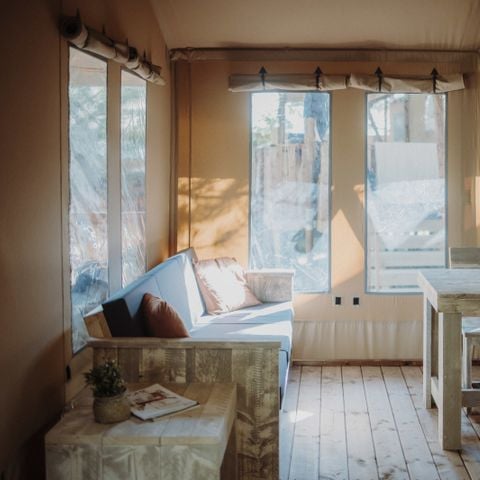 TENTE TOILE ET BOIS 5 personnes - Tente Wood Prestige Plus 5pers 2ch 1SDB 38m²