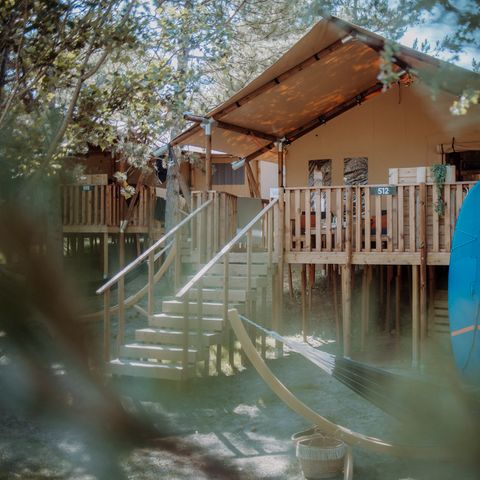 TIENDA DE LONA Y MADERA 5 personas - Carpa Wood Prestige Plus 5pers 2ch 1SDB 38m².