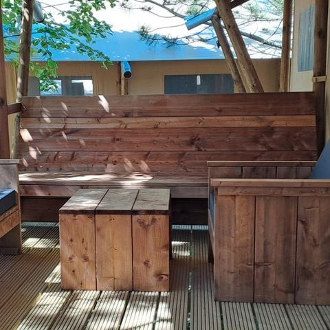 Tente en toile et en bois 6 personnes - Safari Prestige Plus 6pers 3ch 1SDB 49m²