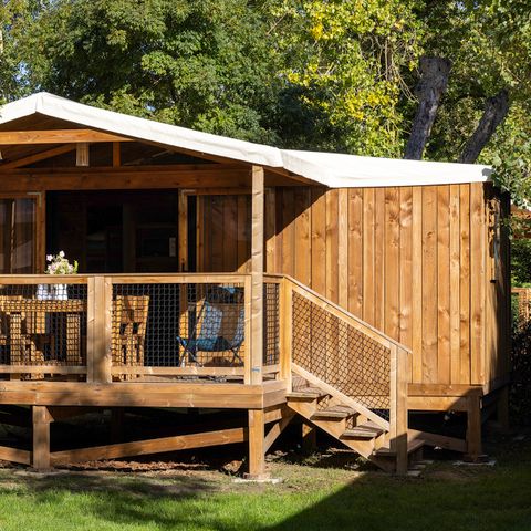 Tenda in tela e legno 4 persone - Accogliente campeggio - 2 letti - 1 bagno