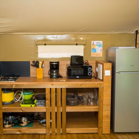 LODGE 4 persone - Mini-Legno su palafitte in tela, senza servizi igienici, per 4 persone