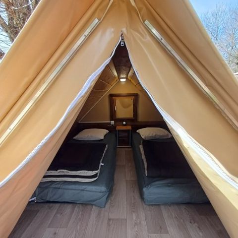 TENDA IN TELA E LEGNO 2 persone - Tenda da bivacco su palafitte in legno e tela, senza servizi igienici per 2 persone