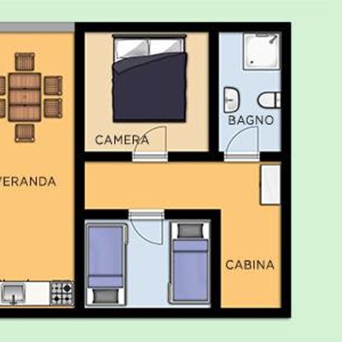 Bungalow 6 Personen - aus Holz 4+2 42 m²