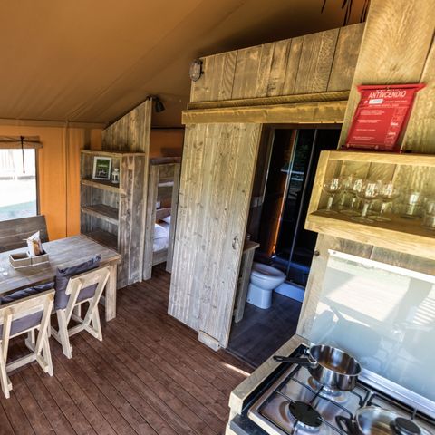 Tente en toile et en bois 4 personnes - Tente Safari Tendi avec salle de bain