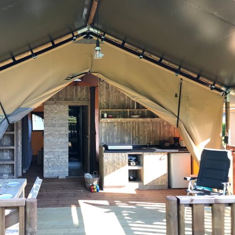 TENTE TOILE ET BOIS 4 personnes - Tente Safari Tendi avec salle de bain