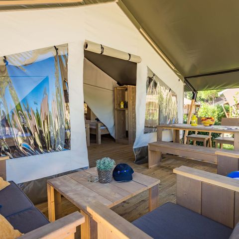 TIENDA DE LONA Y MADERA 4 personas - Stella Maris - Tienda Safari Confort + aire acondicionado