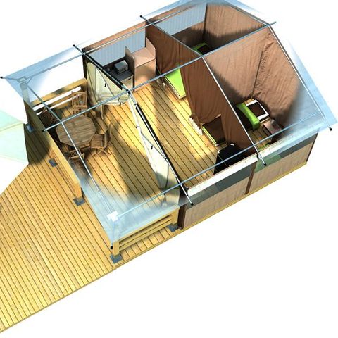 TENDA IN TELA E LEGNO 5 persone - Lodge VICTORIA 30m² - Finitura di lusso (da sabato a sabato)