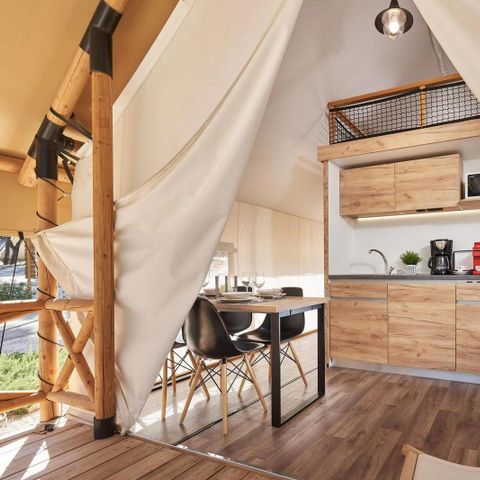 TIENDA DE LONA Y MADERA 4 personas - Tienda de campaña Glamping Lujo frente al mar