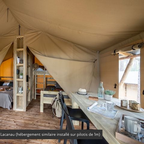 Canvas and wooden tent 5 persons - Lodge Nature sur pilotis 5 pers.