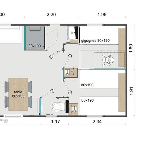 CASA MOBILE 6 persone - Superiore 3 camere da letto