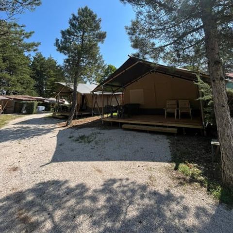 TIENDA DE LONA Y MADERA 6 personas - Safari (con aseo)