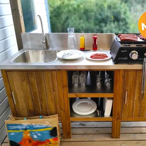 MOBILHOME 7 personas - Premium Lounge con 3 habitaciones - cocina exterior