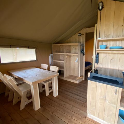 TIENDA DE LONA Y MADERA 4 personas - incluidas las instalaciones sanitarias