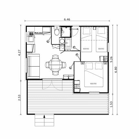 Stacaravan 4 personen - Cottage Noisetier - 26.5 m² - 2 slaapkamers