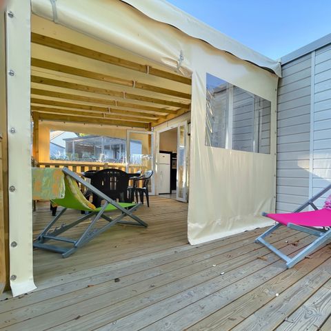 Mobilheim 6 personen - MH 3CH PREMIUM - HALBÜBERDACHTE TERRASSE