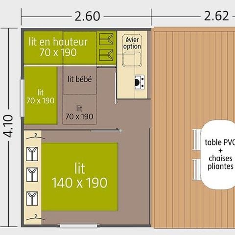 Stacaravan 5 personen - TIT'HOME met 2 slaapkamers (zonder sanitair)