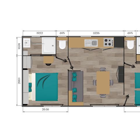 MOBILHOME 5 personnes - Cottage Opale Océan 2 Chambres 2 Salles de bain 34m2 Terrasse semi-couverte