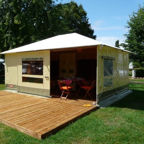 Bungalowzelt 5 Personen - Zeltbungalow Malediven STANDARD 26m² 2 Zimmer + überdachte Terrasse 13m² / ohne Sanitäranlagen - PMR