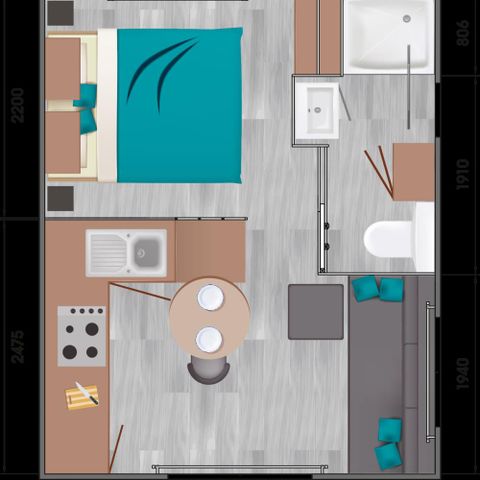 Stacaravan 2 personen - Stacaravan CONFORT 18m² 1 kamer - overdekt terras