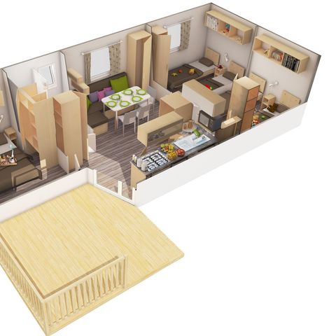 STACARAVAN 8 personen - Comfort stacaravan 33m² -3 slaapkamers met overdekt terras