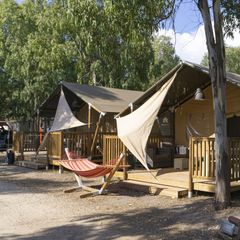TENTE TOILE ET BOIS 5 personnes - LUXE, avec sanitaires