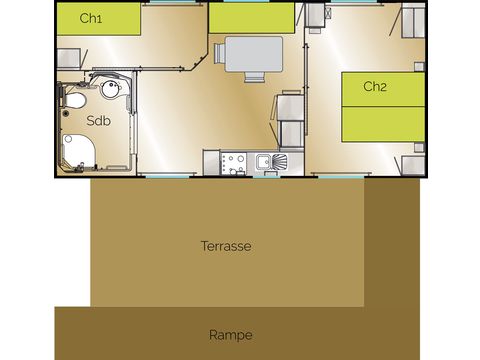 Mobilheim 4 Personen - Mobil Home Privilège Louisiane - 2 Schlafzimmer